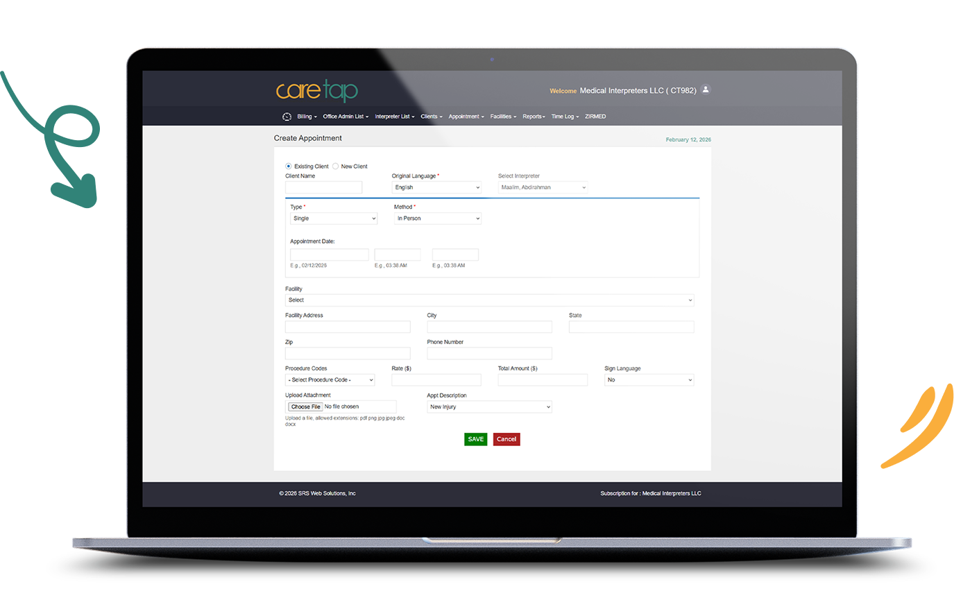 caretap interpreter management and scheduling software dashboard
